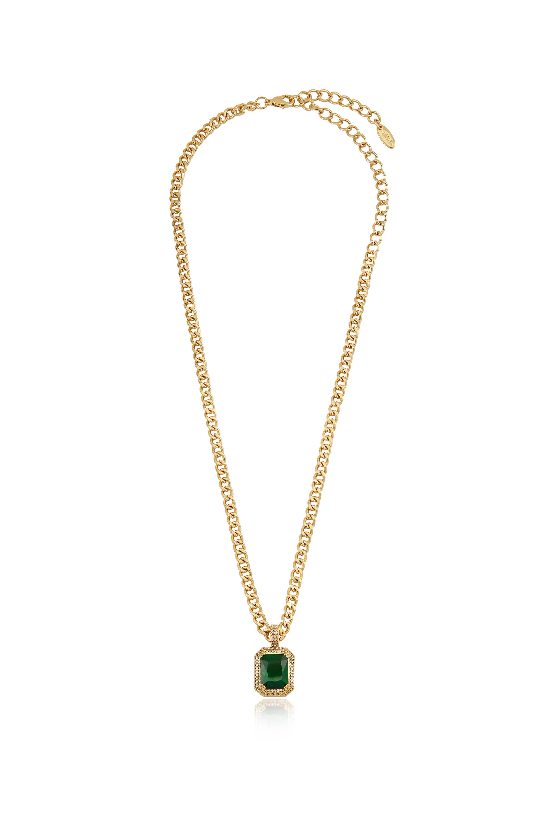 Emerald Stone Pendant 18k Gold Plated Link Necklace | Ettika