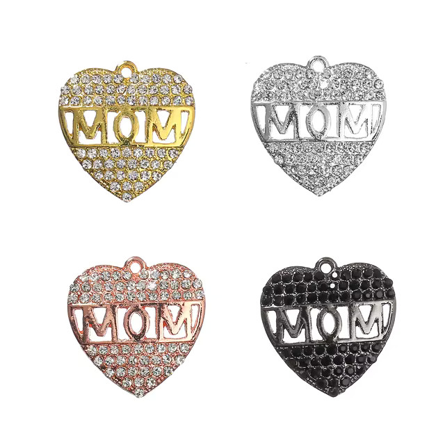 10pcs MOM Heart Charms with Rhinestone Fit for Bracelet Bangle Making DIY HT0154-HT0157 | AliExpress (US)