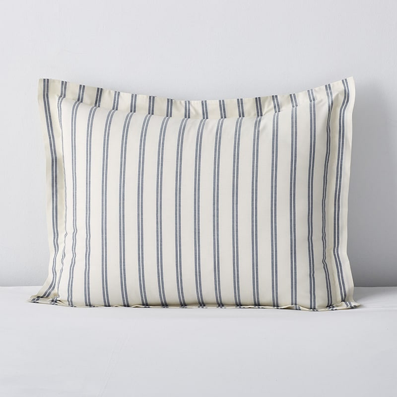 Narrow Stripe Classic Cool Cotton Percale Sham - Navy, Standard | The Company Store