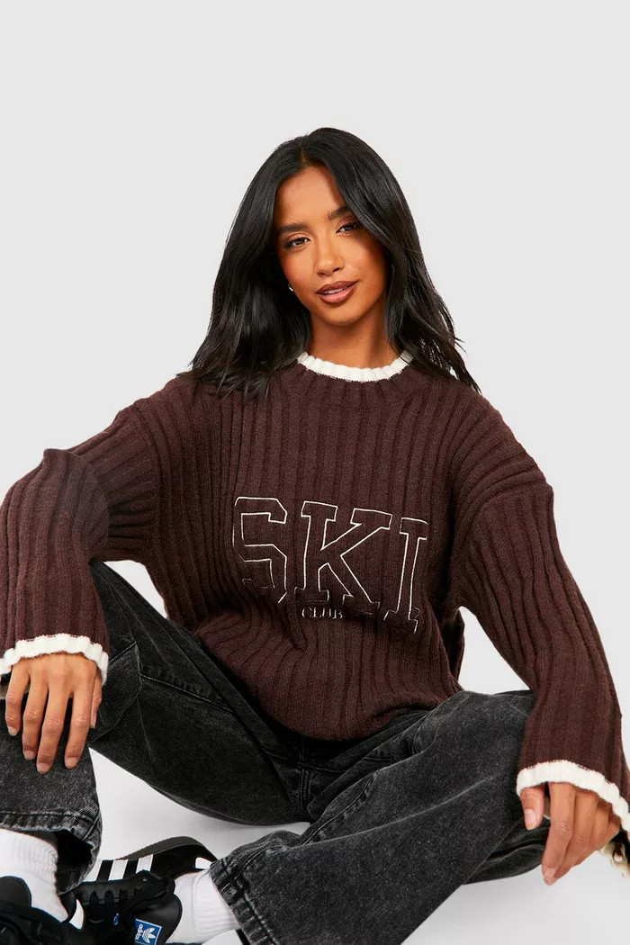 Petite Embroidered Rib Knit Jumper | Boohoo.com (UK & IE)