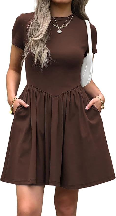 Womens Summer T Shirt Dress Short Sleeve Casual Mini Dresses Drop Waist Swing A Line Dress with P... | Amazon (US)