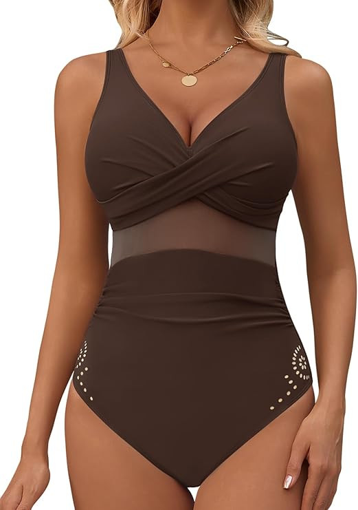 Womens One Piece Swimsuit Petal Hollow Curvy Mesh Tummy Control Bathing Suits for Women | Amazon (US)
