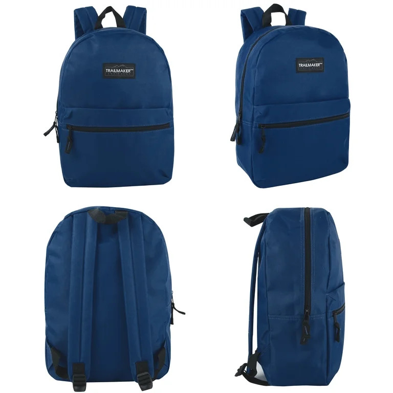Classic Solid Color 17 Inch Backpack with Front Zipper Accessory Pocket, Dual Zipper Closure & Pa... | Walmart (US)