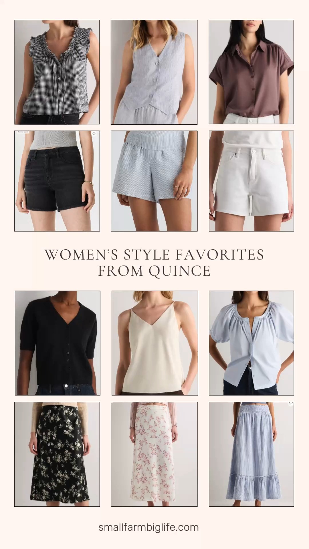Quince never misses and these new styles are absolutely beautiful! From washable silk skirts and floral slip skirts to a gingham smocked maxi, linen pinstripe shorts and vest set, a cashmere short sleeve cardigan, a vintage camp shirt, and the prettiest ruffle trim tanks and blouses, these are the elevated and effortless pieces that look so much more expensive than they are. Quince quality at prices that make it easy to refresh your whole wardrobe. Linking everything below! 

 #LTKootd #LTKOver40 #LTKTravel