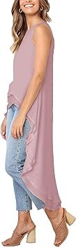 Women's Sleeveless High Low Asymmetrical Irregular Hem Tops Round Neck Casual Blouse Shirt Dress | Amazon (US)