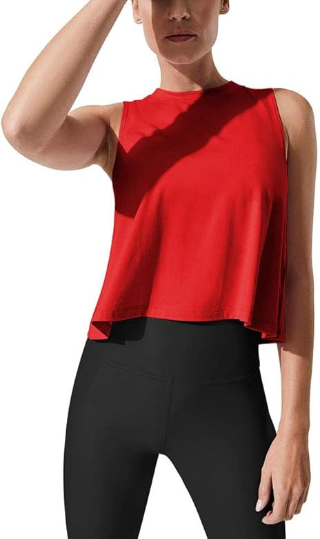 Mippo Women's Crop Tops High Neck Flowy Muscle Tank Sleeveless Workout Shirts | Amazon (US)