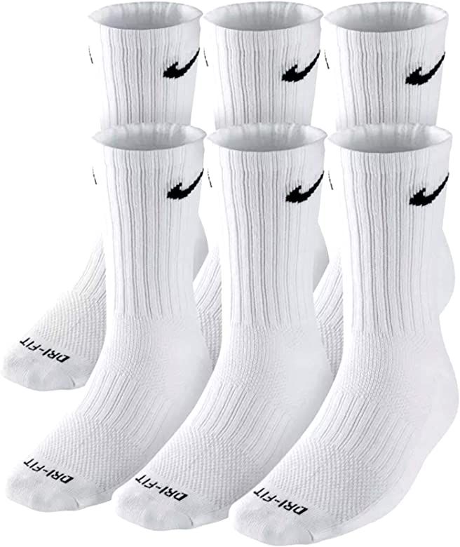 NIKE Plus Cushion Socks (6-Pair) (M (Men's 6-8 / Women's 6-10), Crew White) | Amazon (US)