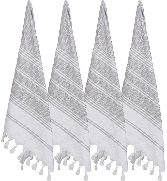 (Set of 4) Turkish Cotton Hand Face Head Gym Yoga Towel Set Wash Dish Cloths - 4 Grey | Amazon (US)