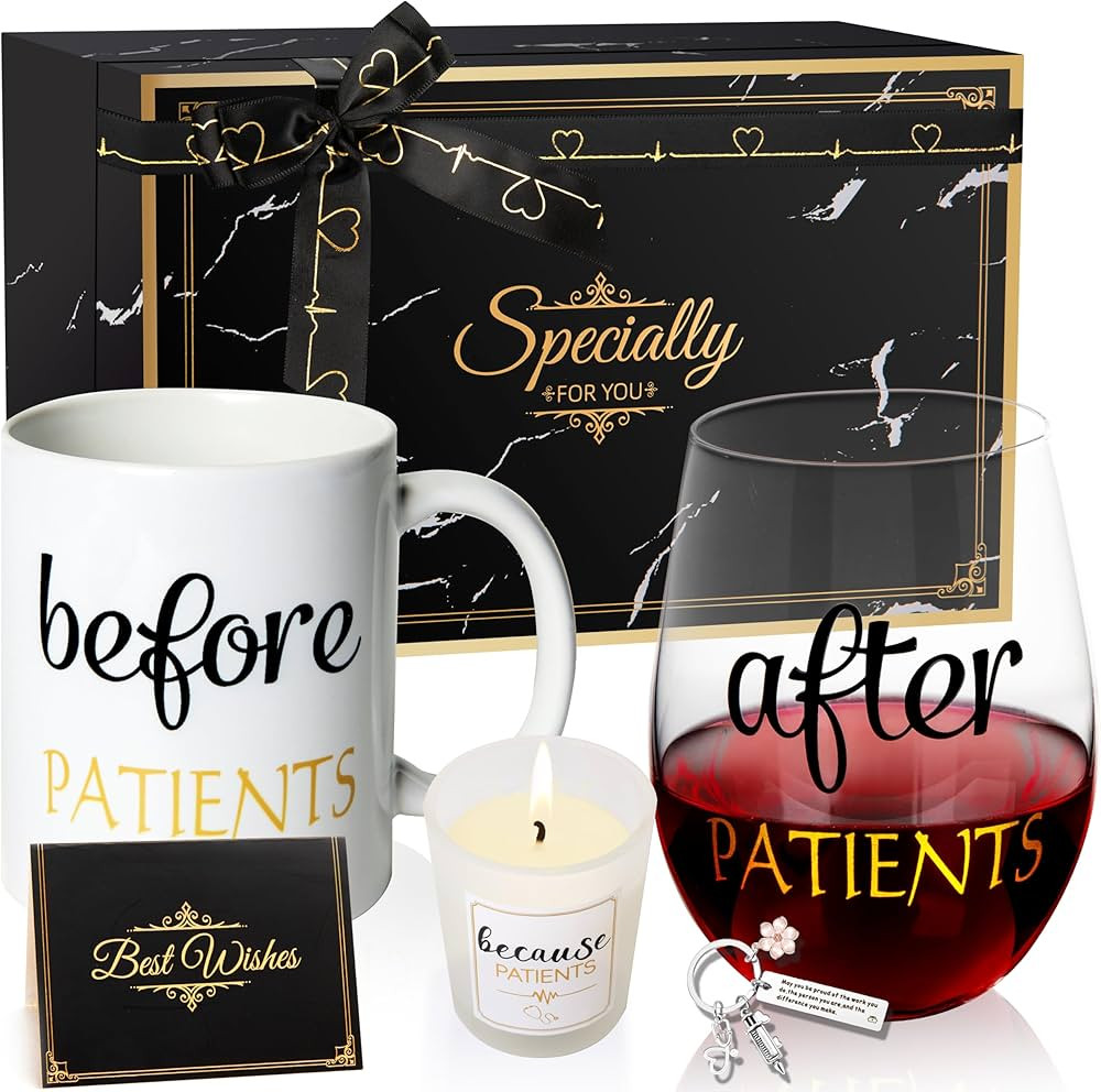 Before Patients After Patients Because Patients Gift Set 11 Oz Coffee Mug 18 Oz Wine Glass and Ca... | Amazon (US)