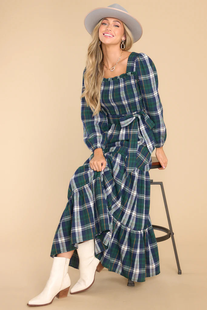 Sweet Sentiments Forest Green Plaid Maxi Dress | Red Dress 