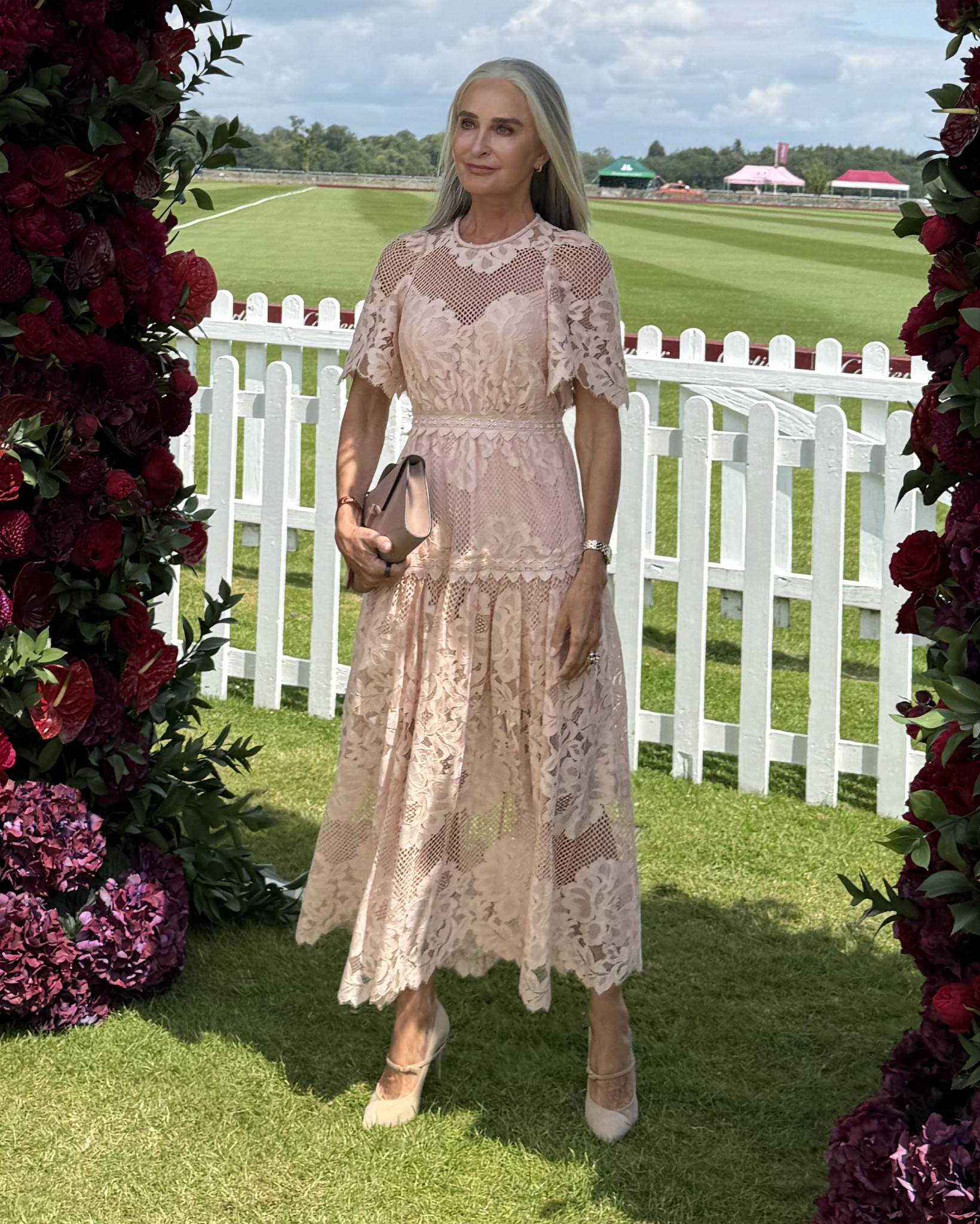 Cartier Gold Cup
Pretty in pink blush neutral. 
Nude shoes. Nude bag. Lace dress

#LTKuk #LTKluxury #LTKsummer
