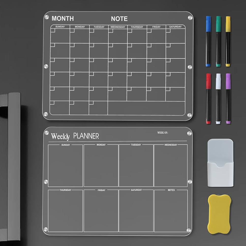 Acrylic Calendar for Fridge,16"×12" Acrylic Fridge Dry Erase Board, Clear Calendar for Fridge, M... | Amazon (US)