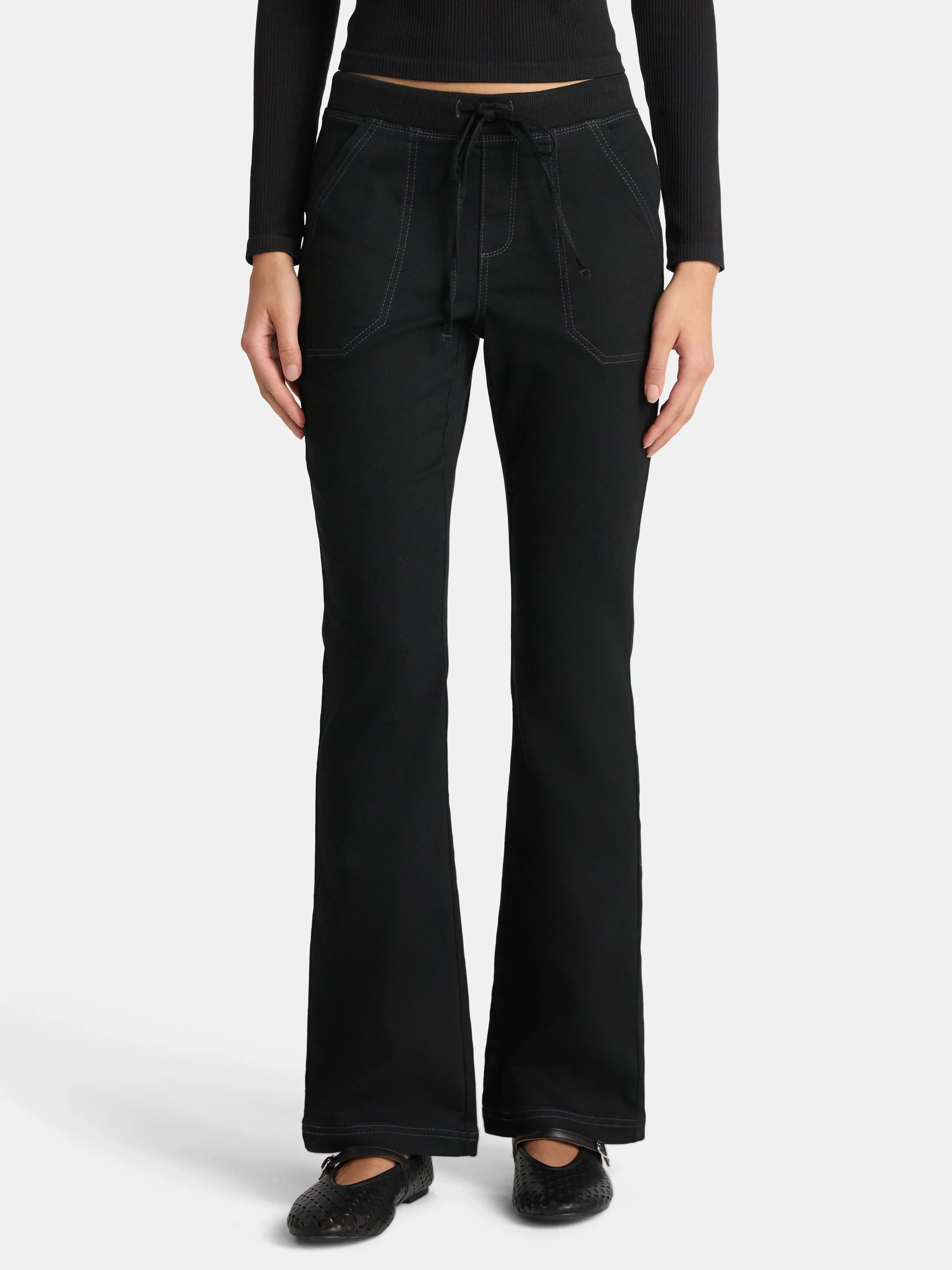 No Boundaries Ribbed Waist Bootcut Pants, 31.5'' Inseam, Women's | Walmart (US)