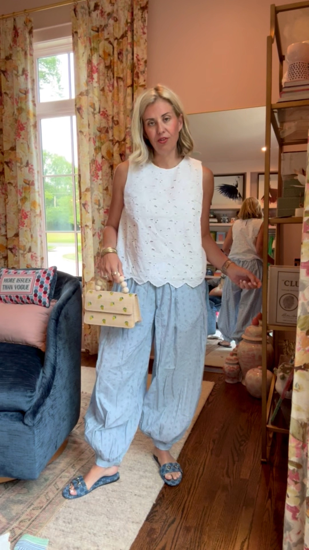 This eyelet scalloped top is so cute with these balloon pants. These pants would make a great swim coverup too! Wally World for the win! 
Top - xs
Pants - xs
Sandal- 38.5 (size 1/2 up)

#LTKdayinmylife #LTKmomlife #LTKSeasonal