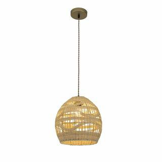 Nala 60-Watt 12 in. 1-Light Gold Coastal Boho Dome Pendant Light for Dining Room with Rattan Shade | The Home Depot