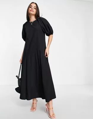 ASOS DESIGN midi smock dress with godets in black | ASOS | ASOS (Global)