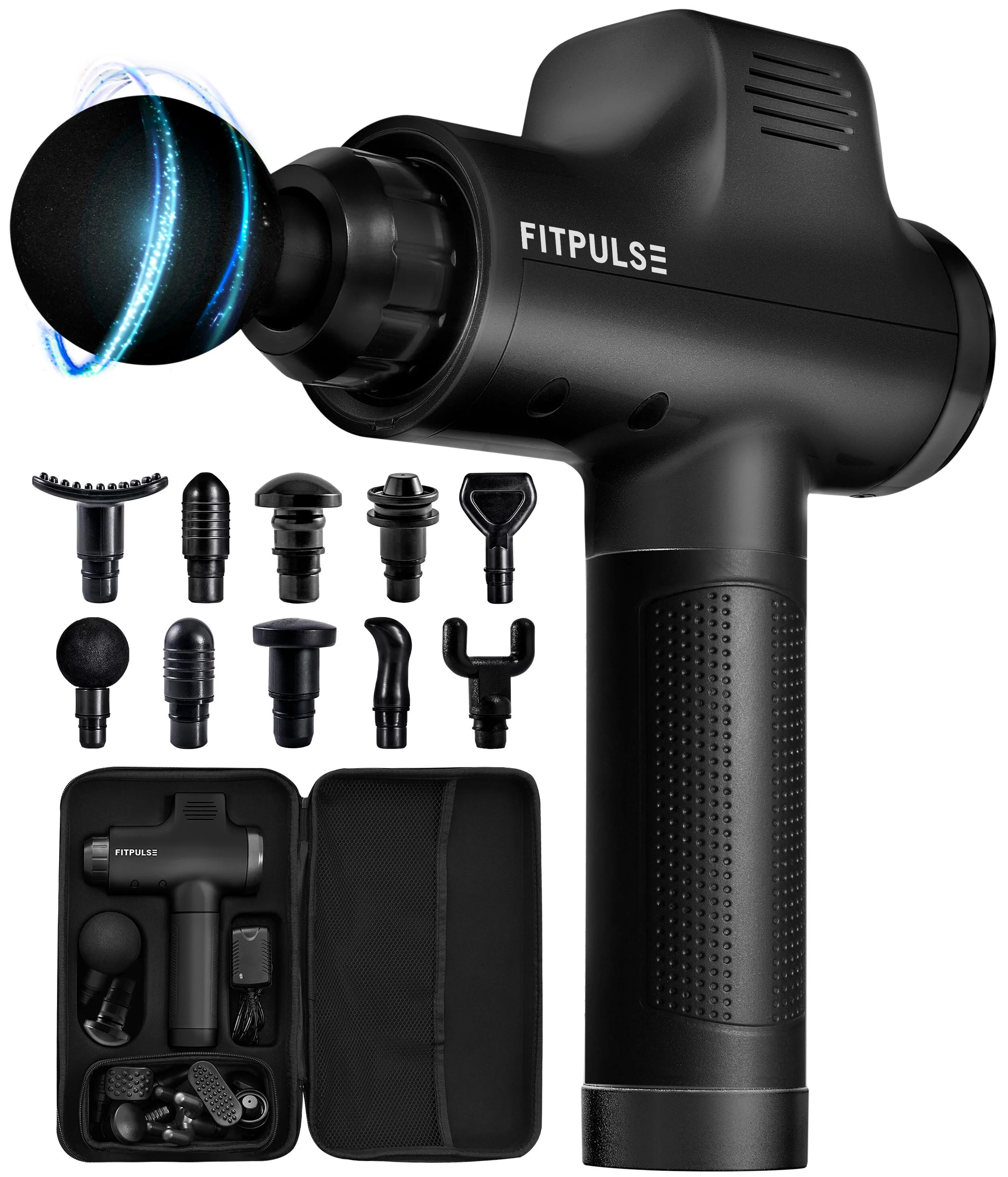 FITPULSE Premium Massage Gun Deep Tissue - 30 Speeds with 10 Heads, 2 Massage Balls & Case - Musc... | Walmart (US)