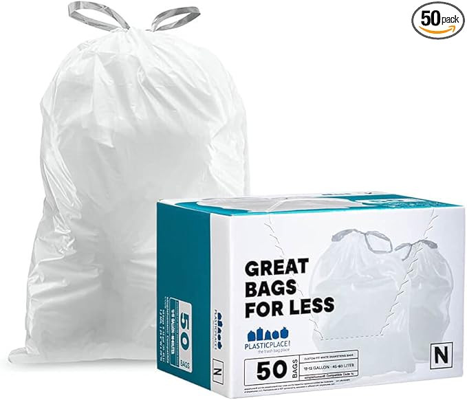 Plasticplace Custom Fit Trash Bags, Compatible with simplehuman Code N (50 Count) White Drawstrin... | Amazon (US)