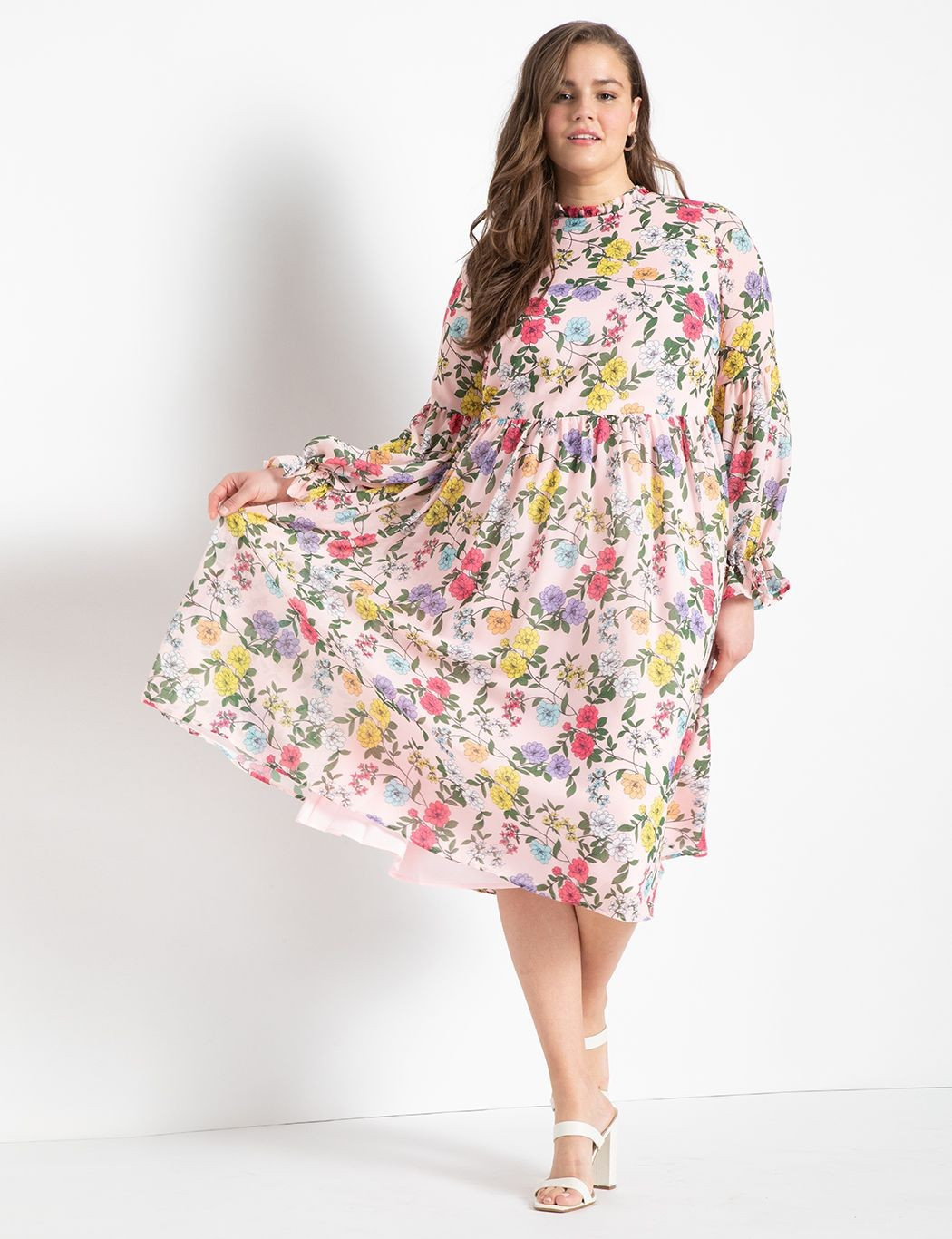 Sheer Midi Dress with Pleat Detail | Eloquii