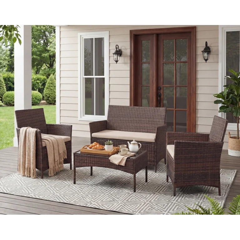 Lacoo 4 Pieces Patio Furniture Set Outdoor Conversation Wicker Rattan Chairs Seating with Cushion... | Walmart (US)