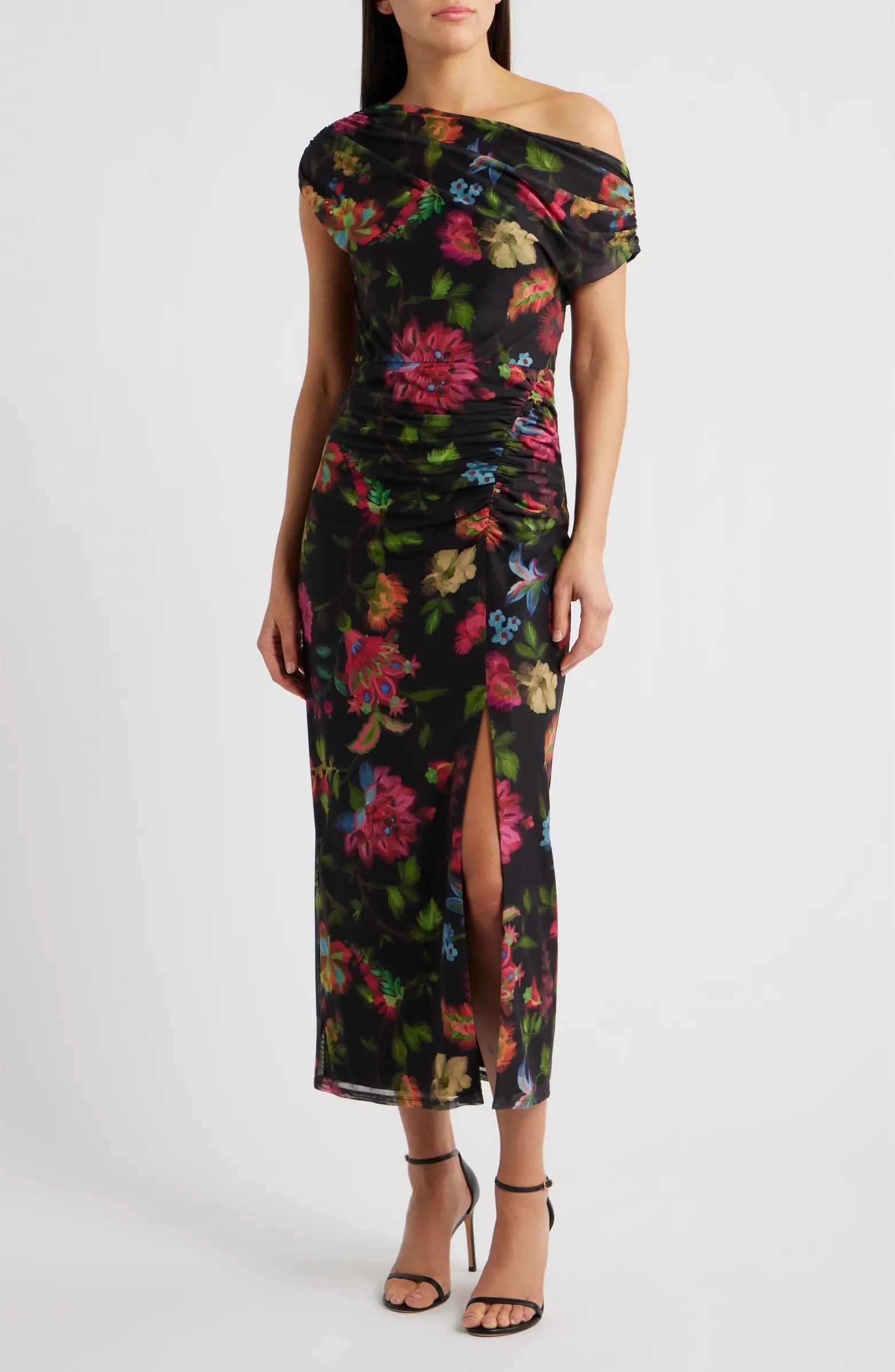 Floral One-Shoulder Mesh Maxi Dress | Nordstrom