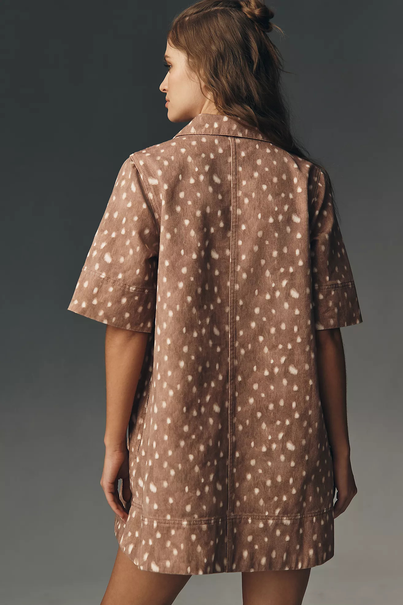 The Jeannie Short-Sleeve Denim A-Line Mini Dress by Maeve | Anthropologie (US)