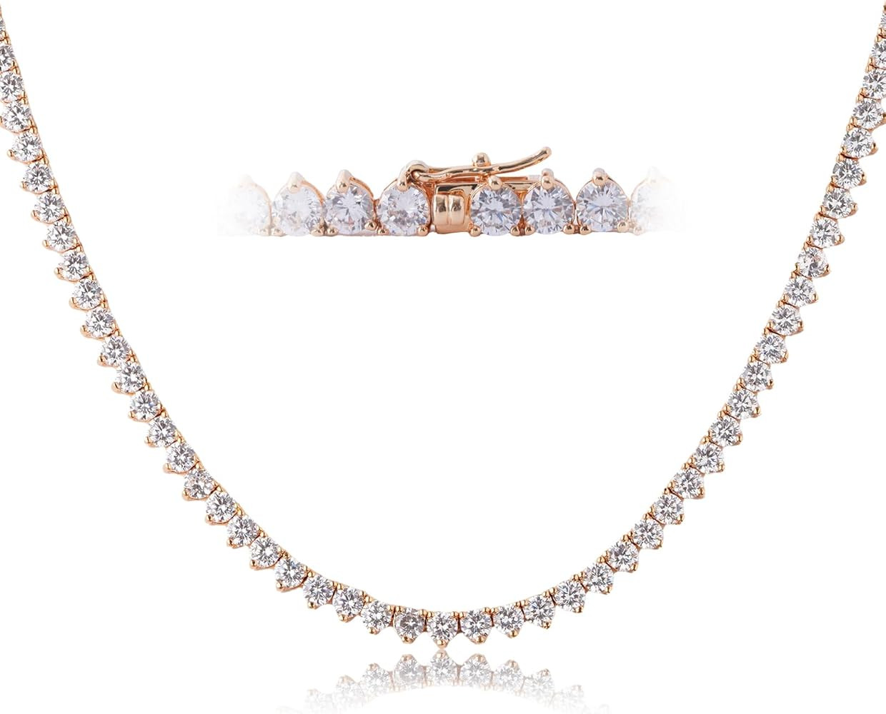 Tennis Necklaces for Women Men | 3 Prong 18K White/Yellow Gold Plated 4mm Round Cubic Zirconia Di... | Amazon (US)