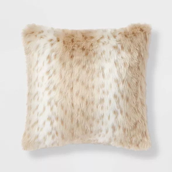 Snow Leopard Long Faux Fur Throw Pillow Neutral - Threshold™ | Target