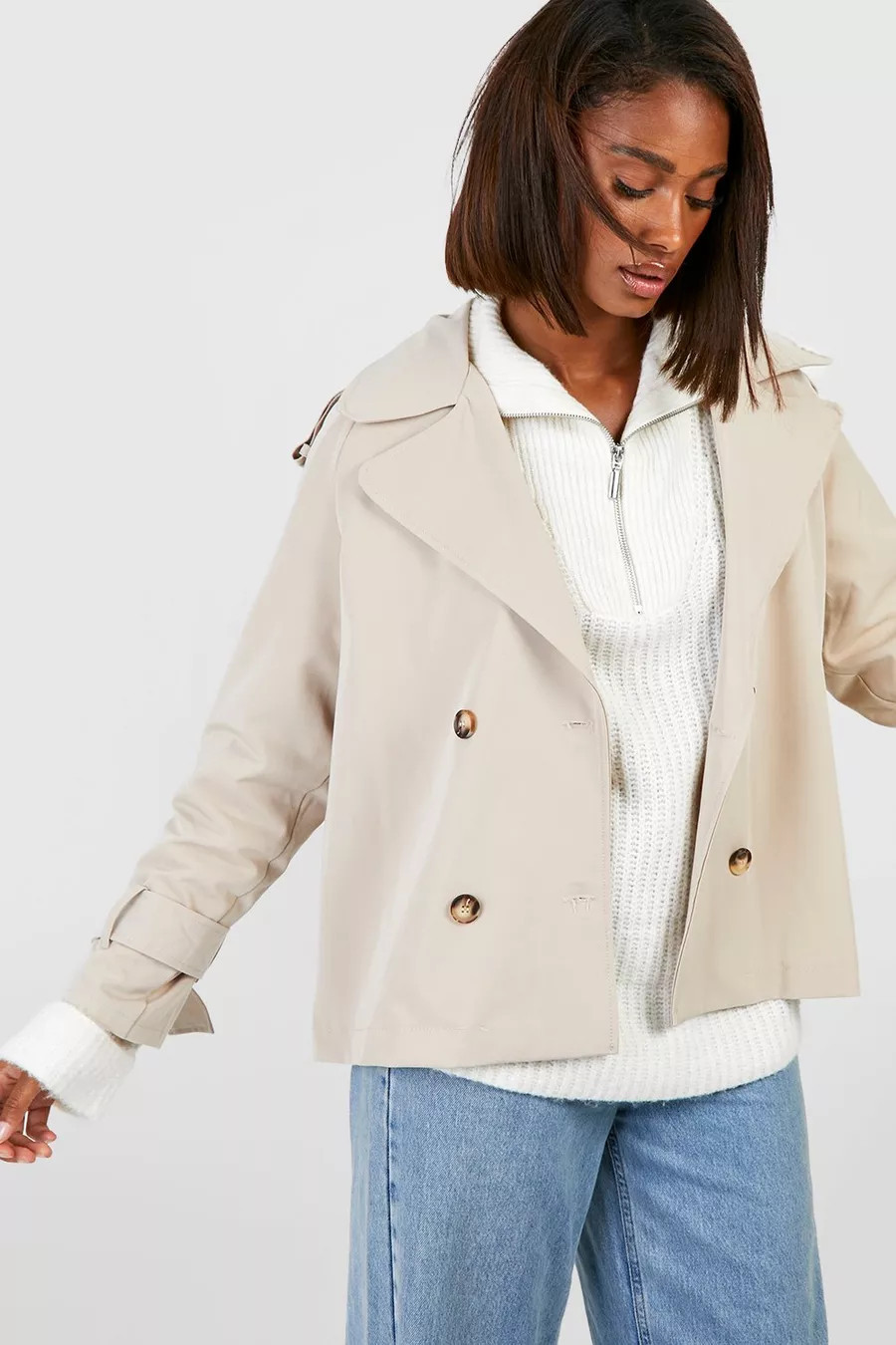 Double Breasted Short Trench | Boohoo.com (UK & IE)