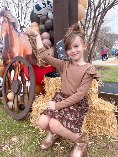 Rodeo time in the neighborhood! This brown corduroy skirt and top was a Shein find back in the Fall. There are still some similar print dresses left! So soft and comfy! 

These rose gold Cowgirl boots are from Amazon and under $40. 

#LTKkids #LTKstyletip #LTKSeasonal
