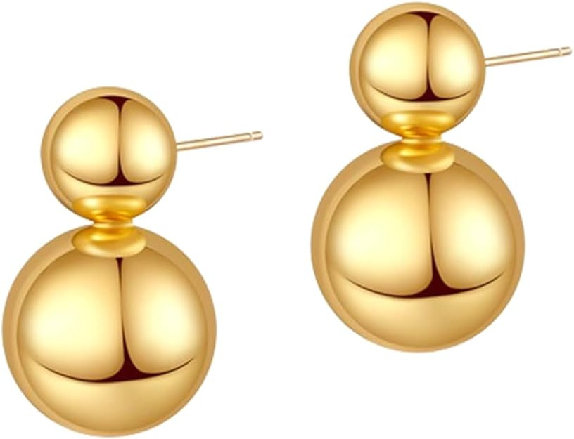 Double Ball Earrings for Women Gold Filled Studs Earrings Round Ball Drop Earrings Fashion Brass ... | Amazon (US)