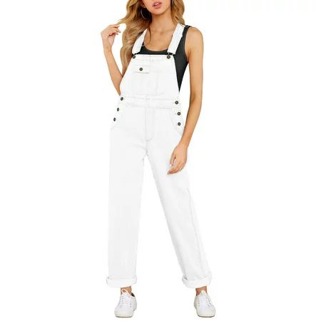 Vetinee Women s White Denim Bib Overalls Casual Loose Fit Straight Leg Jean Jumpsuits Size 2XL Size  | Walmart (US)