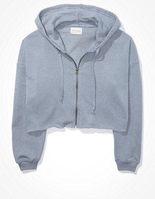 AE Fleece Cropped Zip Up Hoodie | American Eagle Outfitters (US & CA)