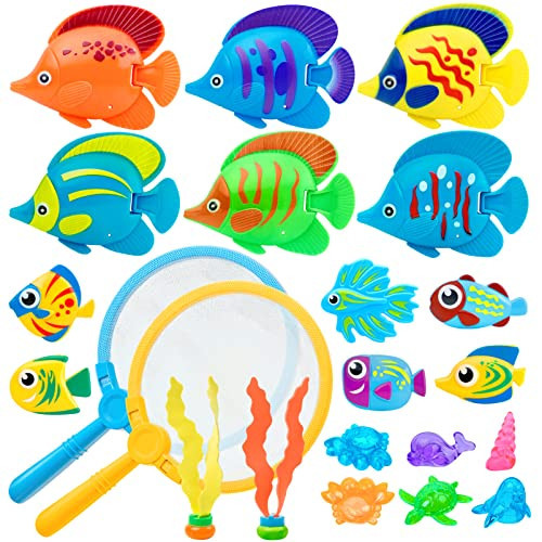 Korlon Tec 23 Pcs Pool Toys for Kids, Bath Toys Dive and Grab Fishing Game Set, Diving Toys for Summer Pool Swimming Bath Time | Amazon (US)
