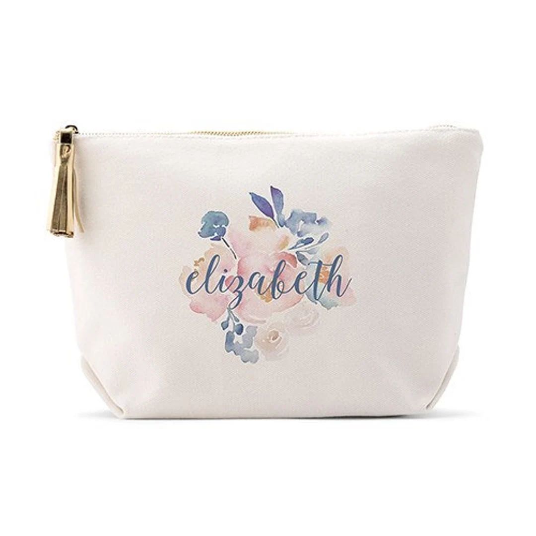Floral Makeup Bag Personalized Cosmetics Bag Bridal Party Favor Bridesmaids Gift Bridal Shower Gi... | Etsy (US)