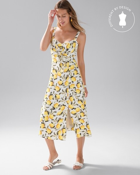 Lemon Print Tie-Front Midi Dress | White House Black Market