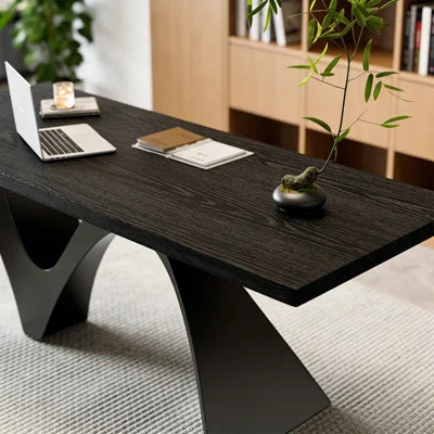 Black Modern Rectangle Solid Wood Writing Desk | Wayfair North America