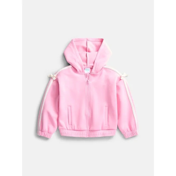 Wonder Nation Toddler Girls Full Zip Athletic Hoodie with Side Stripe and Bow, Sizes 12M-5T | Walmart (US)