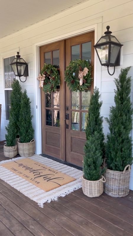 Beautiful faux silk cedar trees! I have the 3’ 5’ and 6’ but they are available in many sizes!! Jute rug is 4x6 and doormat is 2x5. Double layered rug and welcome mat. Holiday seasonal front doors. Etsy. Baskets planters Artificial trees plants and flowers  porch decor front door decor . Home decor christmas and holiday decor styling southern front porch bed swing  target Home Depot overstock outdoor furniture Christmas and holiday front porch front door light fixtures lantern outdoor wall sconce jute scatter rugs l large oversized Christmas doormat 

#LTKhome #LTKHoliday #LTKstyletip