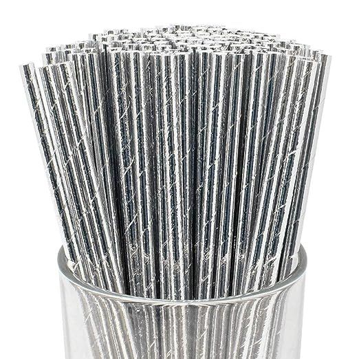 Just Artifacts Premium Disposable Drinking Paper Straws (100pcs, Metallic Silver) | Amazon (US)