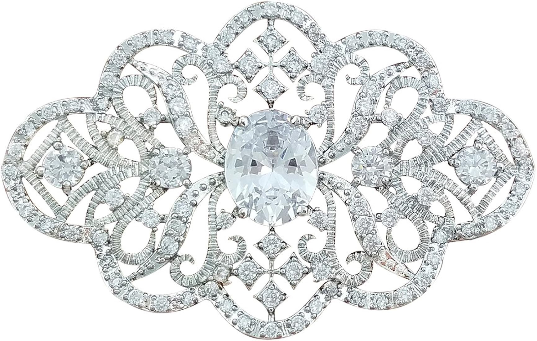 Amazon.com: YOQUCOL Elegant Wedding Brooch Pin Flower Shape Cubic Zirconia Crystal Simulated Pear... | Amazon (US)