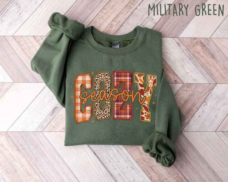 Cozy Season Sweatshirt, Retro Fall Sweatshirt, Get Cozy Sweatshirt, Womens Fall Sweaters, Fall Gr... | Etsy (Global)