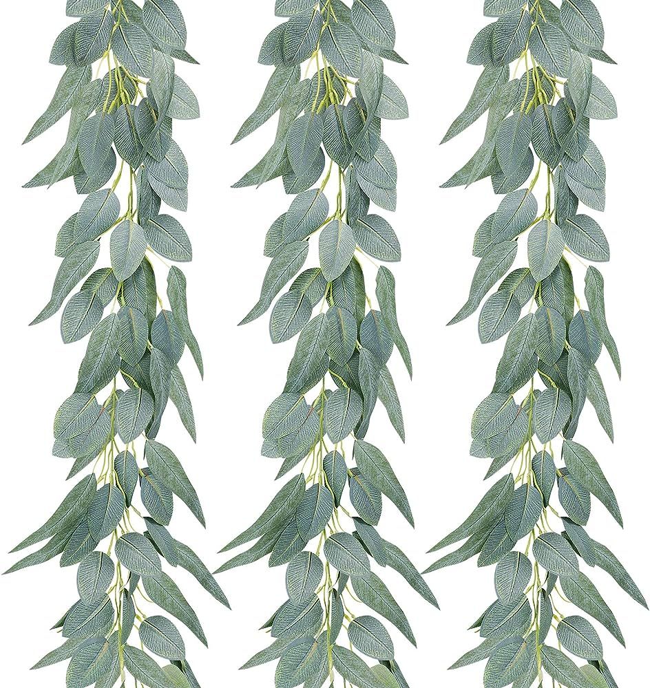 Ageomet 3pcs 6.6ft Eucalyptus Garland, Artificial Eucalyptus Vines Faux Hanging Garland with Fake... | Amazon (US)