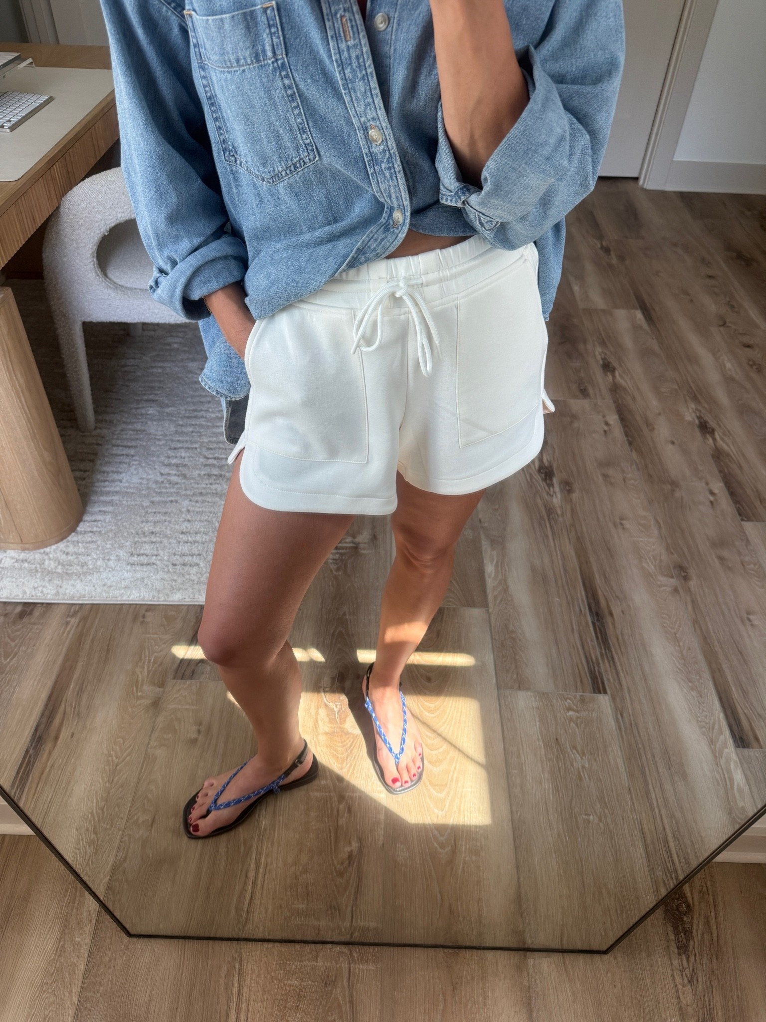 Wearing small shorts, XS denim shirt, sandals tts

#LTKOver40 #LTKootd #LTKgrwm