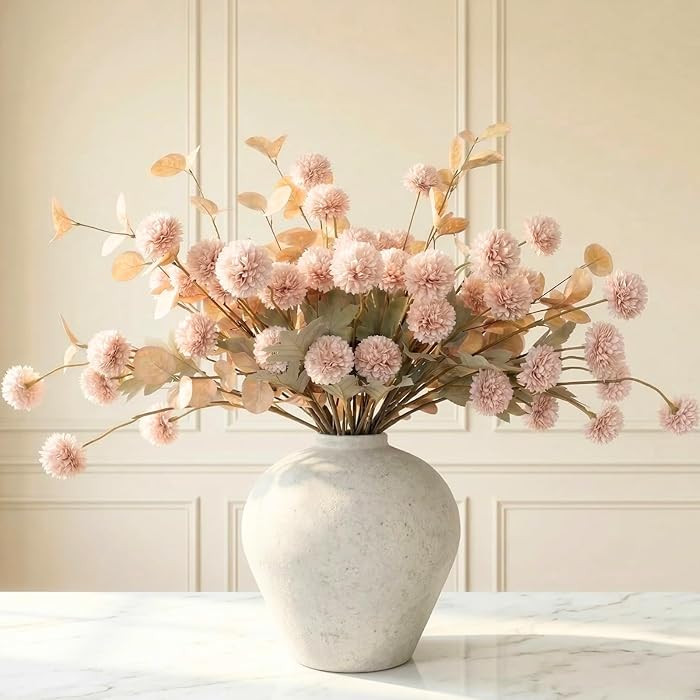 Artificial Flowers for Vase - Beige Silk Mums 10 Long Stems with Eucalyptus, Faux Flowers Home De... | Amazon (US)