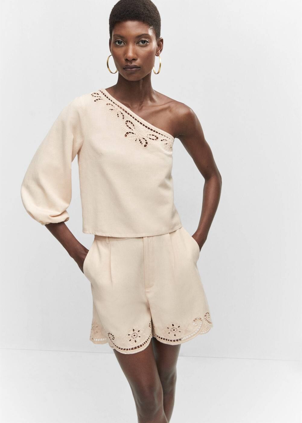 Asymmetrical embroidered openwork top -  Women | Mango USA | MANGO (US)