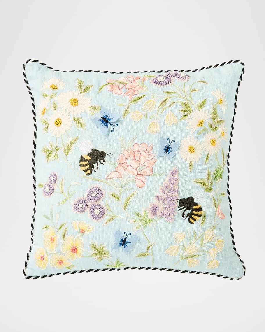 MacKenzie-Childs Floral and Bee Throw Pillow | Neiman Marcus