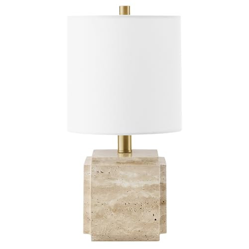 Henn&Hart 15.5" Eclectic 1-Light Stone Table Lamp with White Fabric Drum Shade for Living Room, B... | Amazon (US)