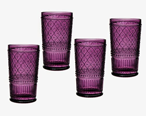 Godinger Highball Drinking Glasses, Tall Glass Cups, Vintage Decor, Water Glasses, Cocktail Glasses - Claro Collection, Large 17oz, Plum, Set of 4 | Amazon (US)