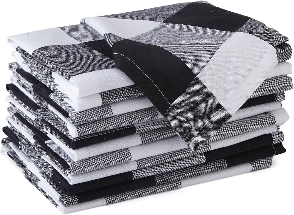 Encasa XO Cotton Cloth Napkins Set of 12, 17"x17" | Washable & Reusable Dinner Napkins White & Bu... | Amazon (US)